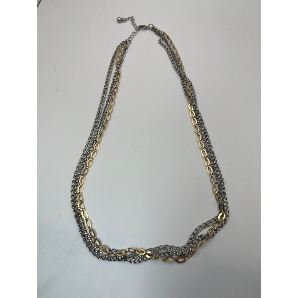 Multi Strand Necklace Gold Silver Tone Mixed Metal Layered Chain Statement